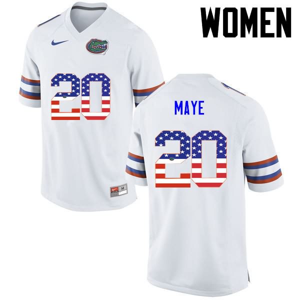 NCAA Florida Gators Marcus Maye Women's #20 USA Flag Fashion Nike White Stitched Authentic College Football Jersey TMT4764BV